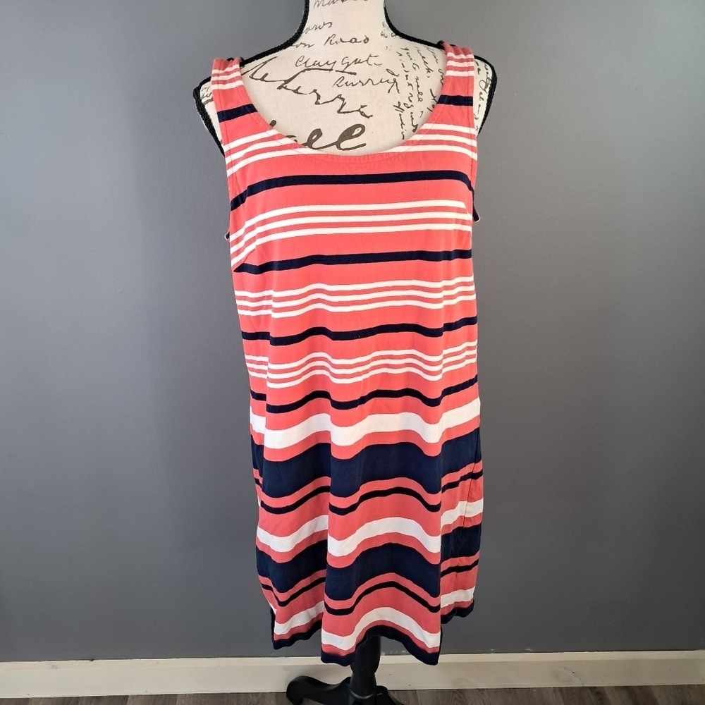 Tommy Hilfiger Womens Orange And Navy Strappy Cotton Striped Shift Dress Medium